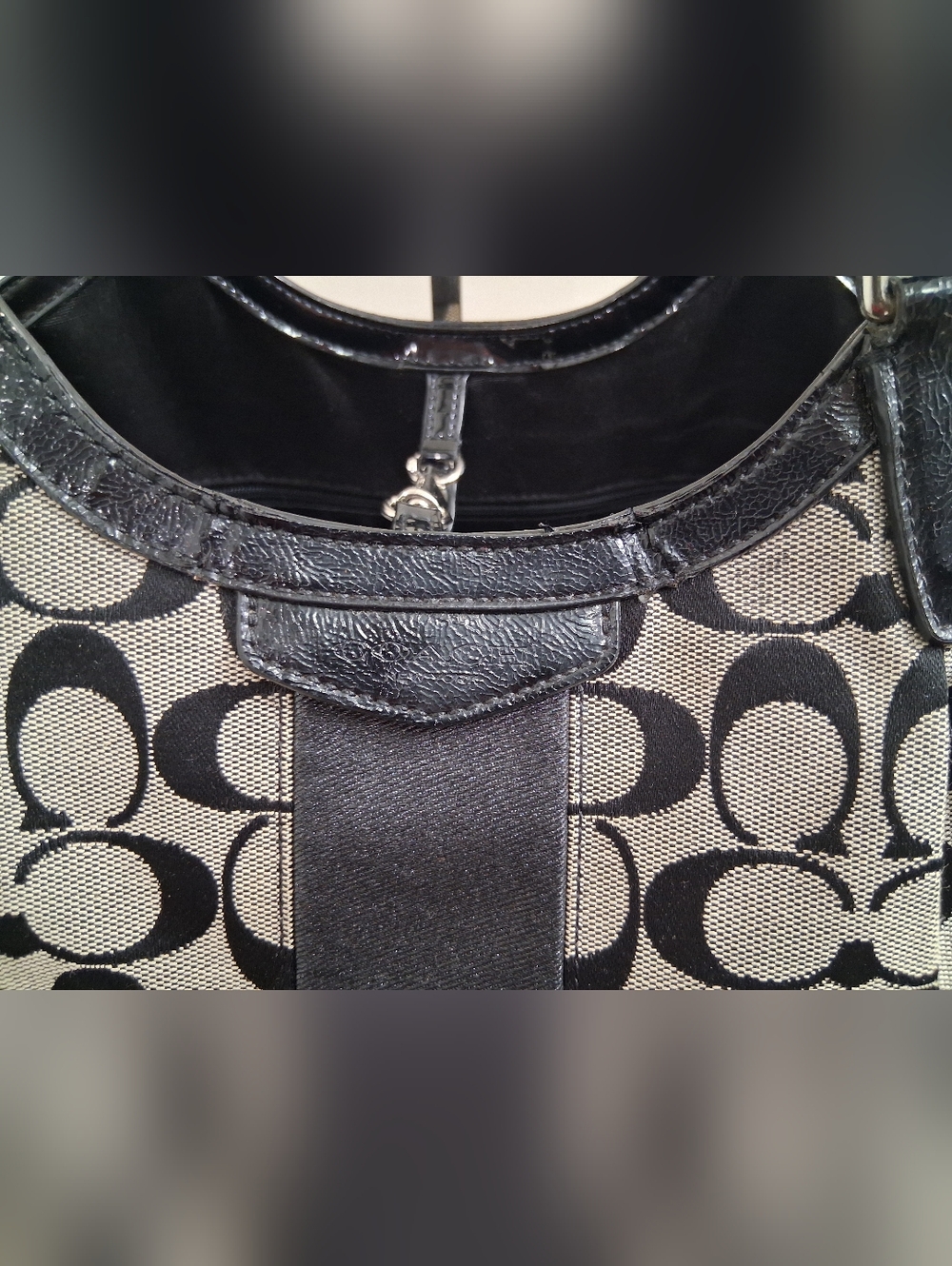 Coach F28503 Devin Signature Stripe Gray And Black Jacquard Shoulder Bag - Picture 9 of 16